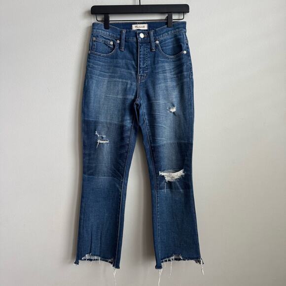 Madewell Cali Demi Boot Raw Hem Patchwork Jeans 26 - Picture 3 of 14